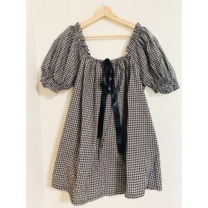 Gingham Plaid Babydoll Mini Dress with Bow